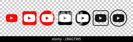 Collection of different YouTube icons. Social media logo. Line art and flat style isolated on white background. Vector line icon for business and adve Stock Vector