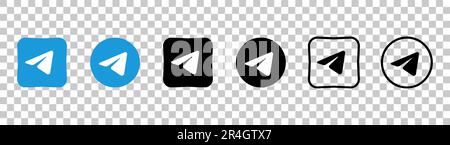 Collection of black telegram icons. Social media logo. Line art and flat style isolated on white background. Vector line icon for business and adverti Stock Vector