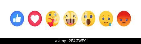 Facebook smile. Vector Emoji Set with Different Reactions for Social Network Isolated on White Background. Modern Emoticons Collection in Flat Style D Stock Vector