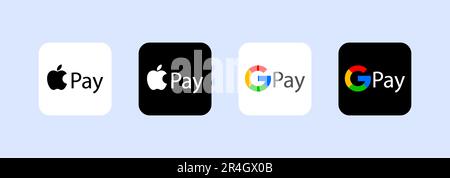 Ulraine, Osiy 03.12.2022 Payment set icon. Mastercard, Visa, Apple pay, Google pay, contactless payment, order, bank, card, money. Payment system conc Stock Vector