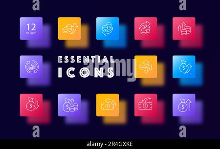 Coin icon set. Currency, wealth, value, history. Money concept. Glassmorphism style. Vector line icon for Business and Advertising Stock Vector