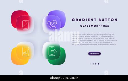 Ringing telephone icon set. Notification bell, communication, connection, and alertness. Technology. Glassmorphism style. Vector line icon for Busines Stock Vector