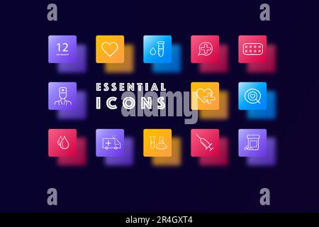 Medical symbol icon set. Healthcare and healing concept. Glassmorphism style. Vector line icon for Business and Advertising Stock Vector