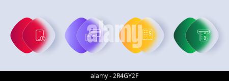 Money transfer icon set. Transferring money between individuals or organizations. Financial concept. Glassmorphism. Glassmorphism style. Vector line i Stock Vector