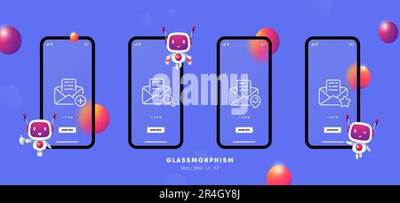 Secure email icon set. Shield, protection, encryption, security, mailbox. Privacy concept. Glassmorphism. UI phone app screen. Vector line icon for Bu Stock Vector