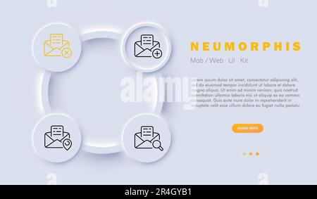 Letter icon set. Email, computer screen or mobile device displaying an email inbox or composing a new email Mail. Neomorphism style. Vector line icon Stock Vector