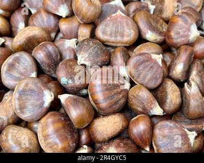 chestnuts, raw food background or surface with delicious chestnut fruits. delicious healthy food concept photo Stock Photo