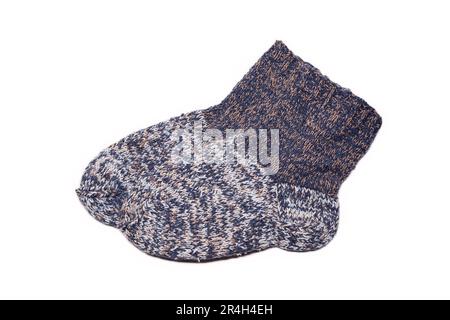 Knitted wool, handmade socks on a white background Stock Photo