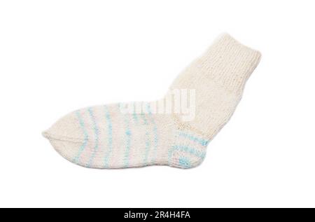 Knitted wool, handmade sock on a white background Stock Photo