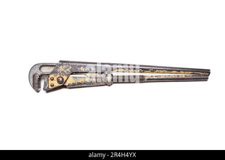 Adjustable wrench, old, shabby, isolated on white background Stock Photo
