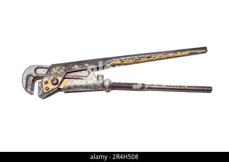 Adjustable wrench, old, shabby, isolated on white background Stock Photo