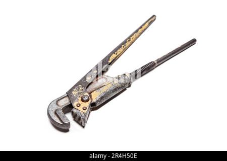 Adjustable wrench, old, shabby, isolated on white background Stock Photo
