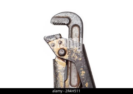 Adjustable wrench, old, shabby, isolated on white background Stock Photo