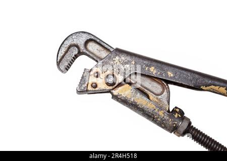 Adjustable wrench, old, shabby, isolated on white background Stock Photo