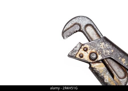 Adjustable wrench, old, shabby, isolated on white background Stock Photo