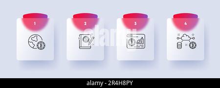Cryptocurrency icon set. Digital currency, blockchain technology, decentralized transactions. Financial. Glassmorphism style. Vector line icon for Bus Stock Vector