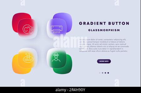 Air cooling icon set. Air conditioner, cooling system, refreshing breeze. Heat. Glassmorphism style. Vector line icon for Business and Advertising Stock Vector
