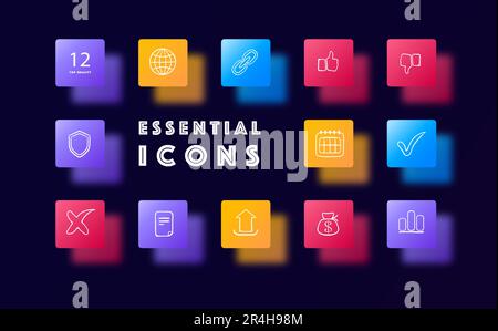 Online security icon set. Cybersecurity, data protection, privacy, online safety. Digital defense. Glassmorphism style. Vector line icon for Business Stock Vector