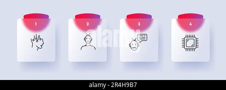 Artificial intelligence icon set. Intelligent machines, cognitive computing, data analysis, automation. Machine learning. Glassmorphism style. Vector Stock Vector