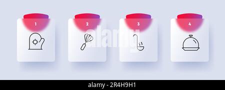 Kitchen utensils icon set. Cooking, food preparation, culinary tools, kitchen essentials. Meal. Glassmorphism style. Vector line icon for Business and Stock Vector