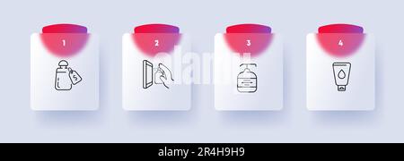 Cosmetic products icon set. Beauty, skincare, makeup, personal care. Beauty industry. Glassmorphism style. Vector line icon for Business and Advertisi Stock Vector