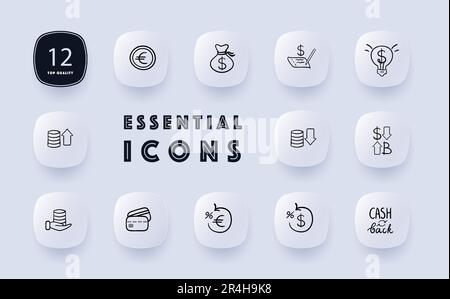 Finance icon set. Money management, investments, budgeting. Financial planning. Neomorphism style. Vector line icon for Business and Advertising Stock Vector