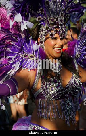 Female dancer at the Montreal Brazilian Summer Carnival at  Parc Jean-Drapeau. Quebec,Canada Stock Photo