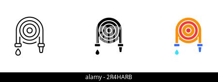 An illustration of a coiled fire hose, a vital tool used by firefighters to deliver water to extinguish fires. Vector set of icons in line, black and Stock Vector