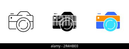 A vector illustration of a modern digital camera, a device that captures and stores images electronically. Vector set of icons in line, black and colo Stock Vector