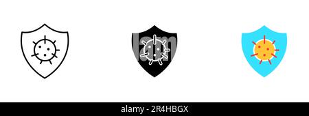 A vector illustration of a shield with a virus icon, representing the concept of cybersecurity and protection against computer viruses. Vector set of Stock Vector