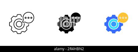 A file with an image of a gear or cogwheel with a speech bubble icon on a round white background. Vector set of icons in line, black and colorful styl Stock Vector