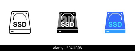 An illustration of a solid-state drive SSD disk, representing fast and reliable data storage for modern computer systems. Vector set of icons in line, Stock Vector