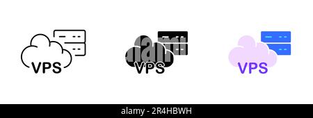 An image of a cloud with the letters VPS written on it. This image represents. Vector set of icons in line, black and colorful styles isolated. Stock Vector