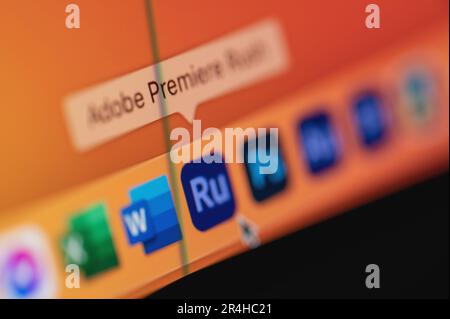 New york, USA - April 7, 2023: Open Adobe Premiere Rush video app on computer screen close up view Stock Photo