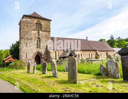 St Michael's and All Angels parish church with its massive partly fortified bell tower in Ewyas Harold Herefordshire UK Stock Photo