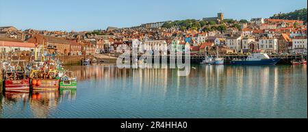 Panorama of the fishing habour of Scarborough on the North Sea coast of North Yorkshire, England Stock Photo