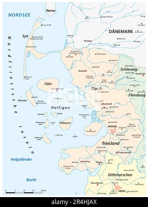 Vector map of Nordfriesland district, Schleswig-Holstein, Germany Stock Photo