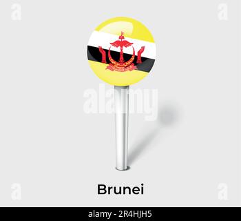Brunei country flag pin map marker Stock Vector