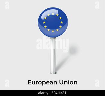 Map pointer with flag of European Union. Vector flag sign on blue ...