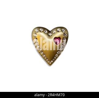 Golden door handle with rhinestones in the form of heart. Isolated over white background Stock Photo