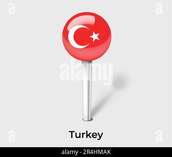 Turkey country flag pin map marker Stock Vector