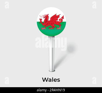 Wales country flag pin map marker Stock Vector