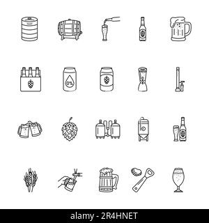 Beer and brewing black line icons set. Stock Vector