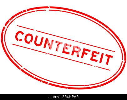 Grunge red counterfeit word oval rubber stamp in white background Stock Vector