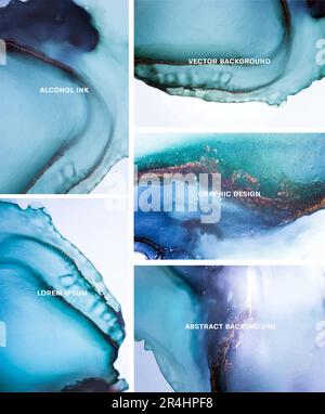 Alcohol ink modern abstract painting. Set of vertical backgrounds. watercolor fluid painting vector design. Pastel, neutral and golden marble. Stock Vector