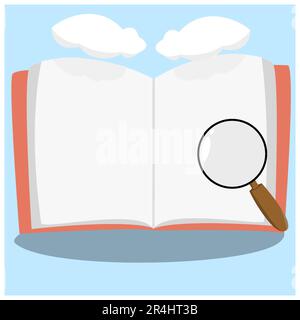 Vector Illustration of Blank Fill Book, magnifying glass and Blue Color Background. Stock Vector
