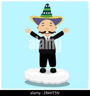 Vector Illustration of Mexico Boys On Clouds and Blue Color Background Stock Vector