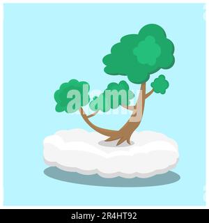 Vector Illustration of icon Wood on Clouds and Blue Color Background. Stock Vector