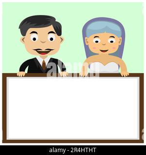 Vector Illustration Of Couple Wedding Template and Blue Color Background. Stock Vector