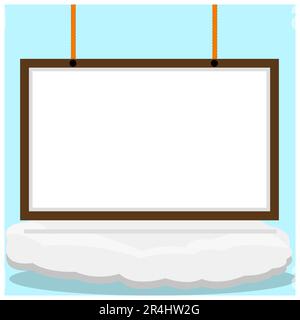 Vector Illustration of Blank Banner Whiteboard On Clouds and Blue Color Background Stock Vector
